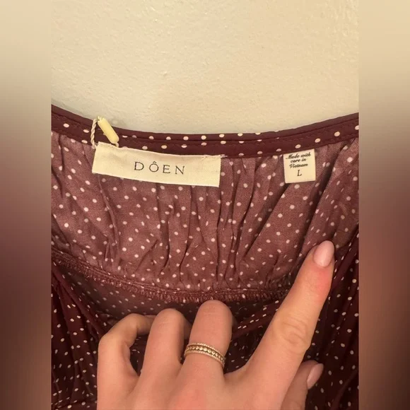 NWT! Doen Rosaria gathered polka-dot silk-blend midi dress - L - Picture 6 of 11